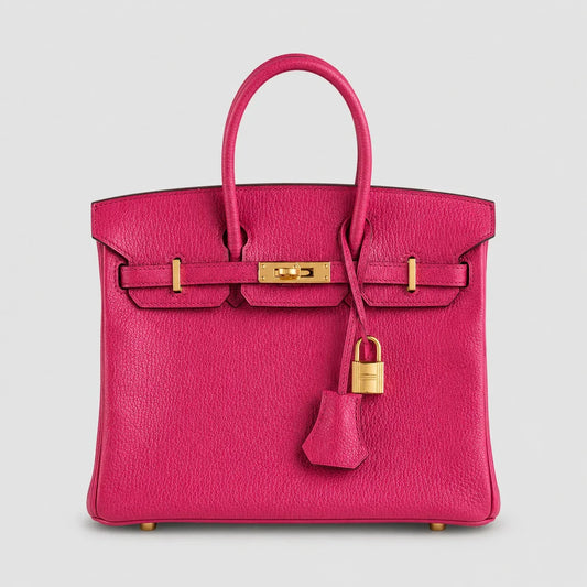 Hermès Birkin 25 Chèvre Rose Pourpre Gold — Hauptansicht Vorderseite | Luren Authentisch