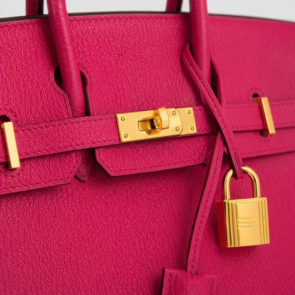 Hermès Birkin 25 Chèvre Rose Pourpre Gold — Henkel und Trageriemen | Luren Authentisch