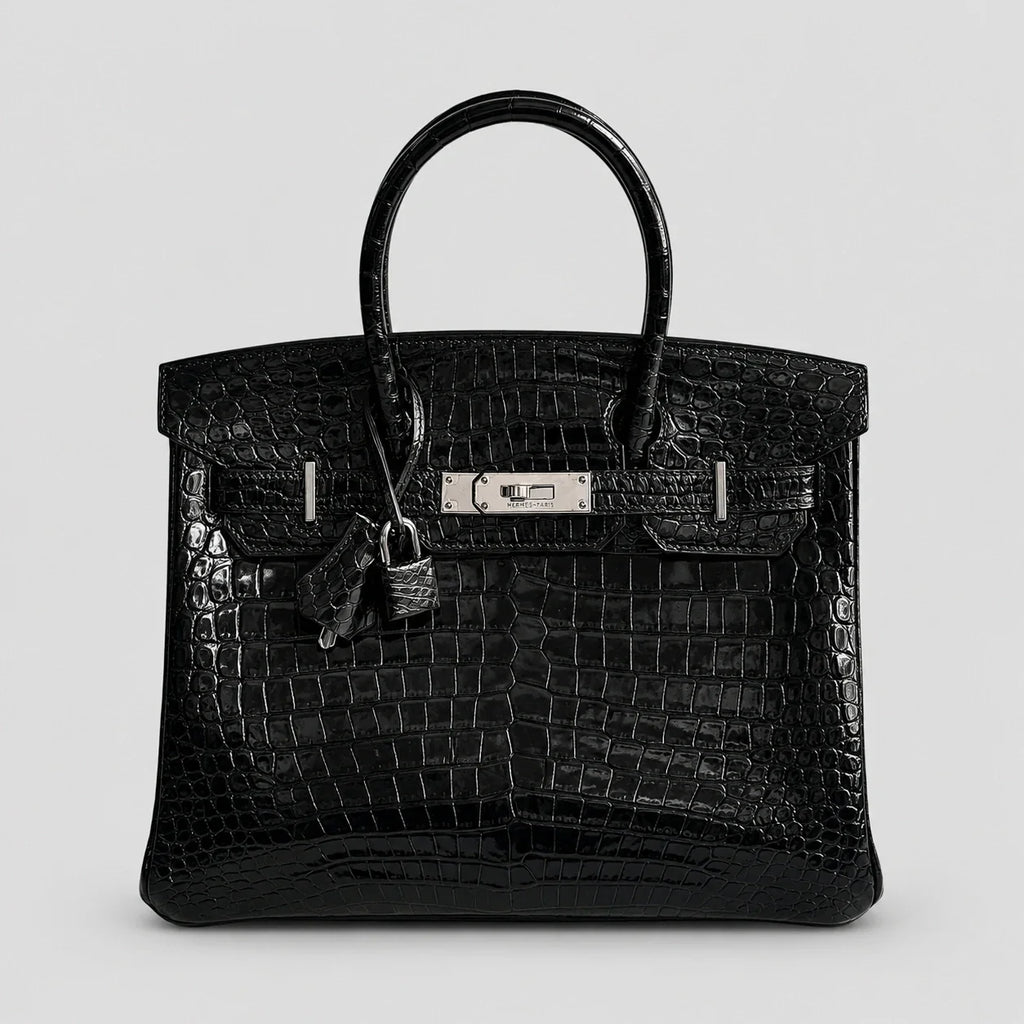 Hermès Birkin 30 Croco Porosus Noir Palladium — Hauptansicht Vorderseite | Luren Authentisch