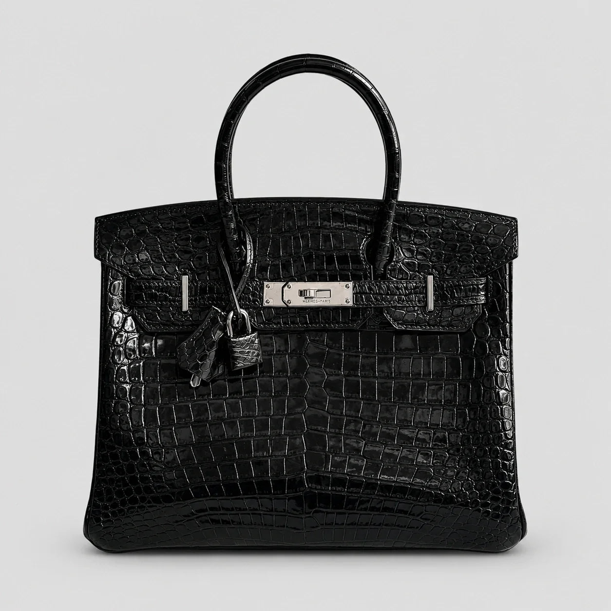 Hermès Birkin 30 Croco Porosus Noir Palladium — Hauptansicht Vorderseite | Luren Authentisch