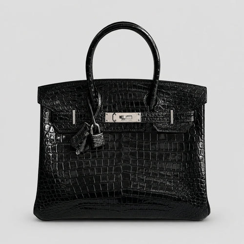 Hermès Birkin 30 Croco Porosus Noir Palladium — Hauptansicht Vorderseite | Luren Authentisch