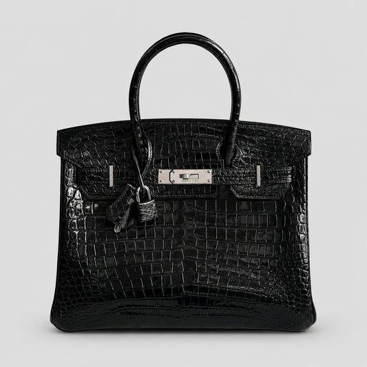 Hermès Birkin 30 Croco Porosus Noir Palladium — Hauptansicht Vorderseite | Luren Authentisch