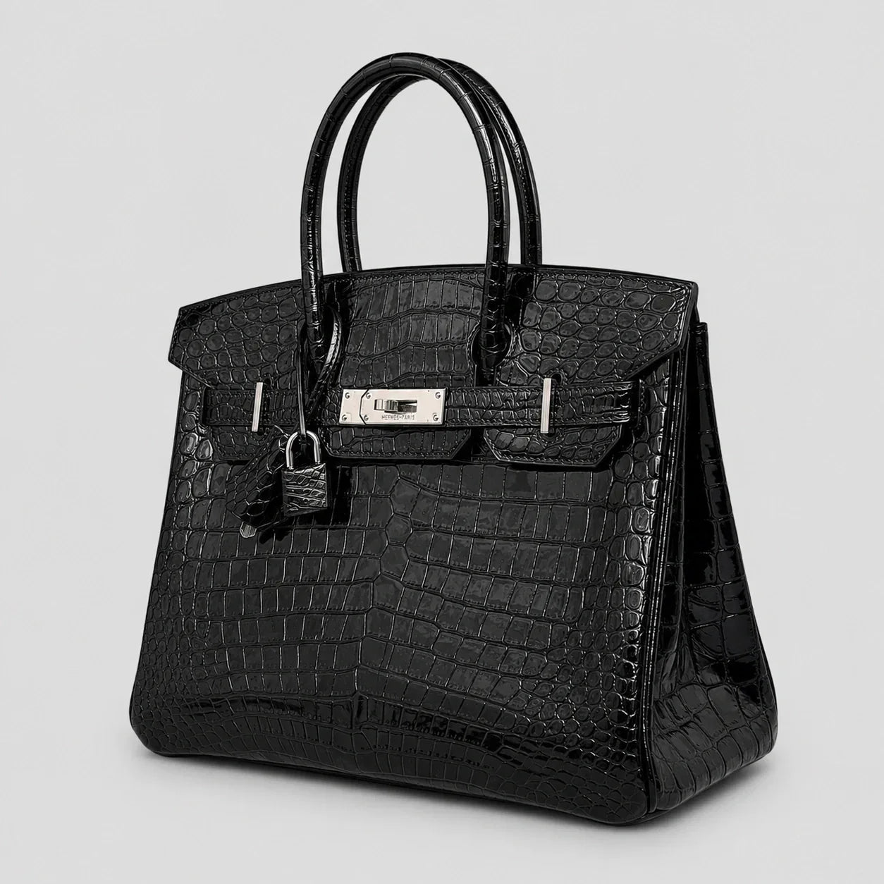 Hermès Birkin 30 Croco Porosus Noir Palladium — Seitenansicht | Luren Authentisch
