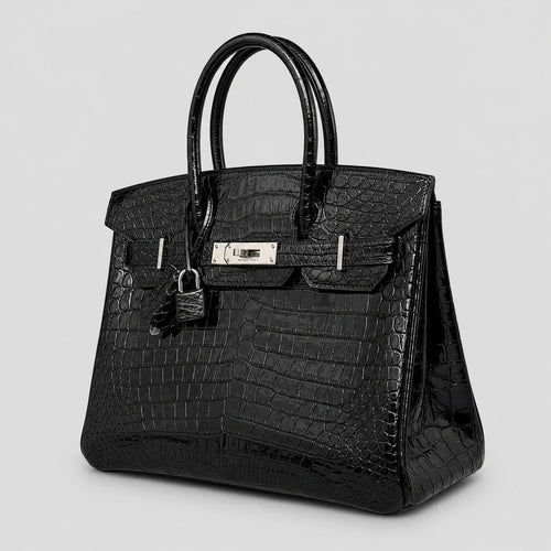 Hermès Birkin 30 Croco Porosus Noir Palladium — Seitenansicht | Luren Authentisch