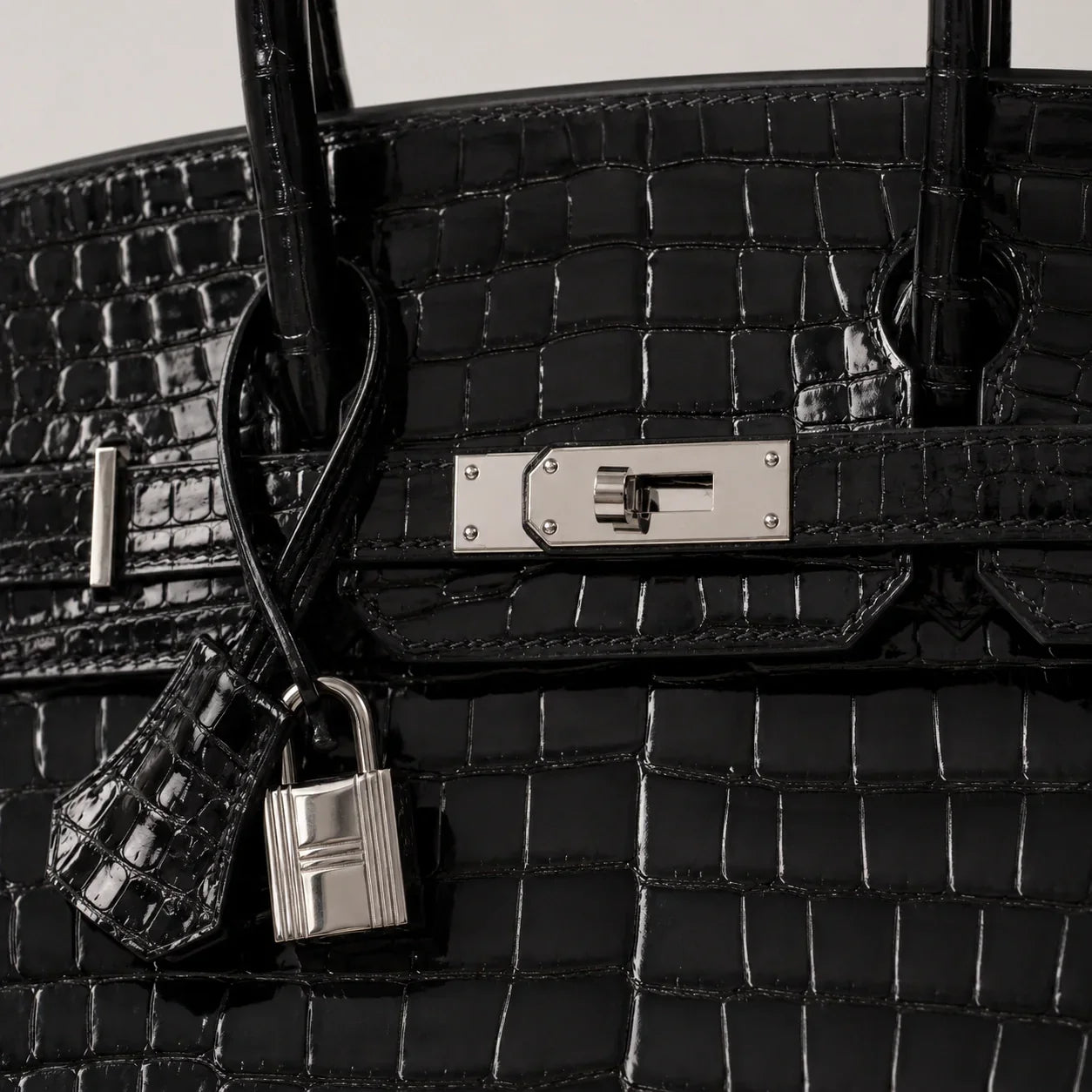 Hermès Birkin 30 Croco Porosus Noir Palladium — Henkel und Trageriemen | Luren Authentisch
