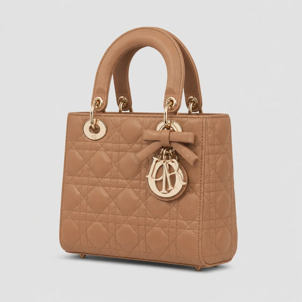 Lady Dior Cannage Lammleder Camel — Seitenansicht | Luren Authentisch