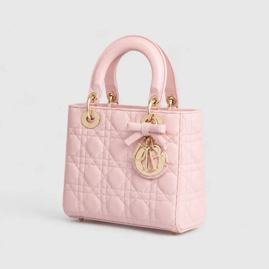 Lady Dior Cannage Lammleder Rosa Soupir — Seitenansicht | Luren Authentisch