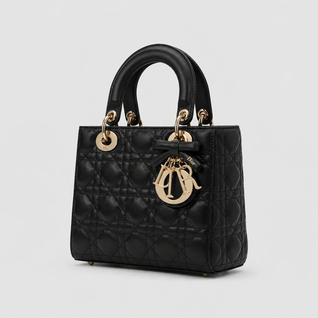 Lady Dior Cannage Lammleder Schwarz — Seitenansicht | Luren Authentisch