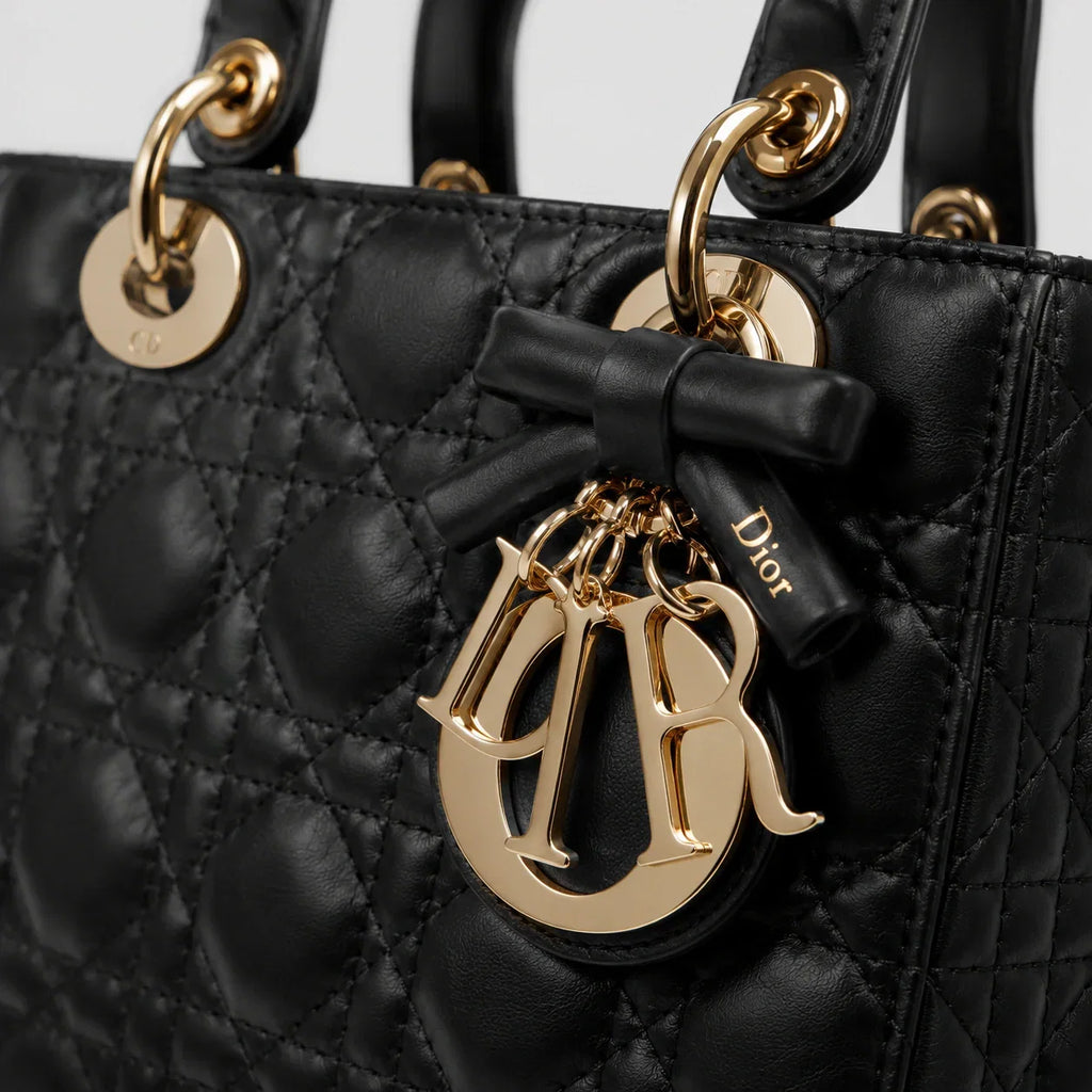 Lady Dior Cannage Lammleder Schwarz — Henkel und Trageriemen | Luren Authentisch