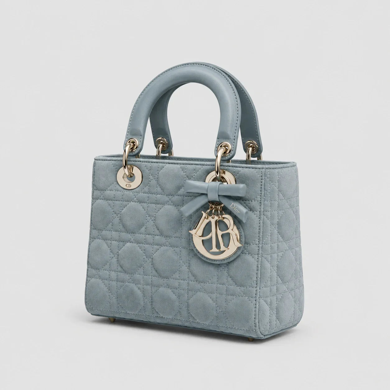 Lady Dior Cannage Veloursleder Himmelblau — Seitenansicht | Luren Authentisch