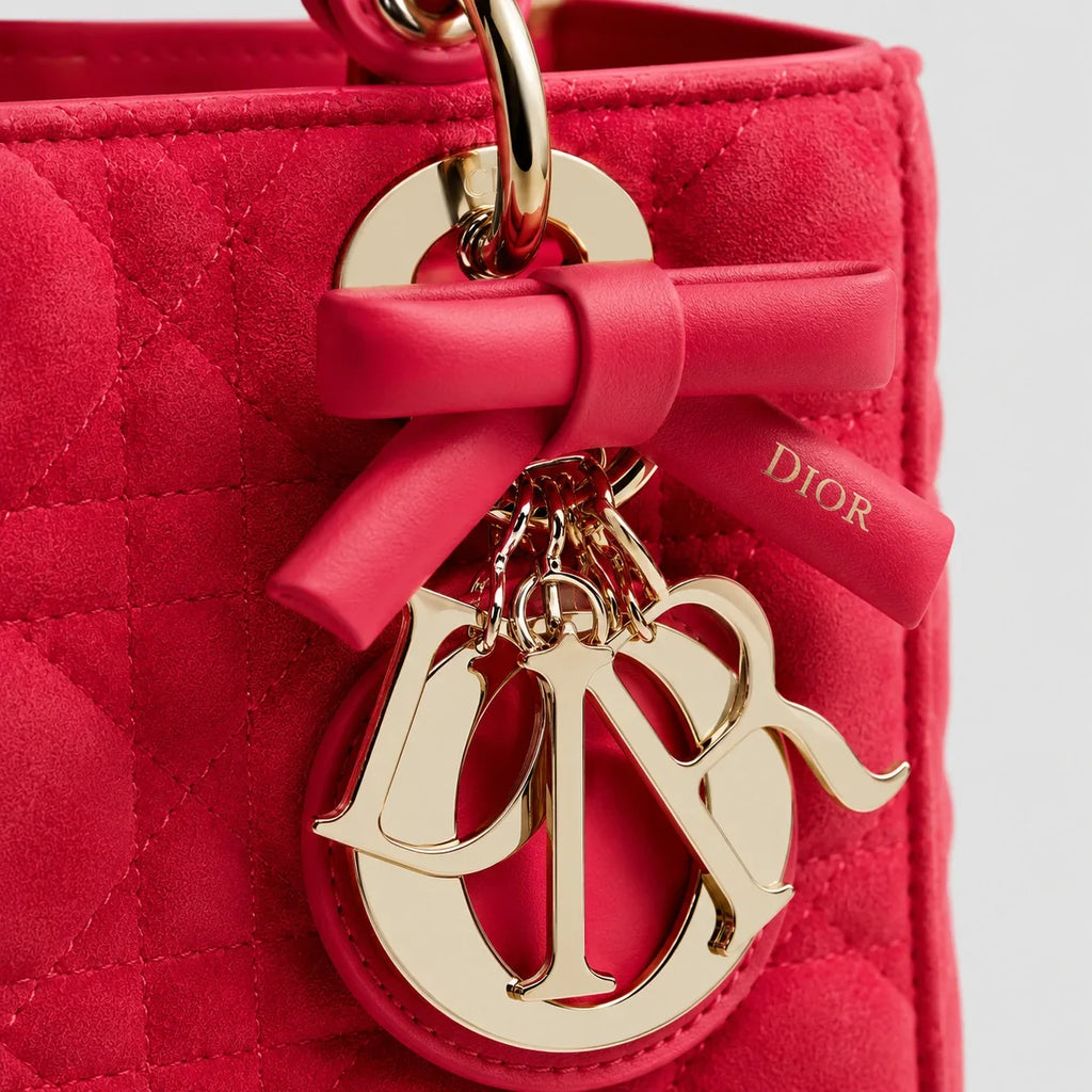 Lady Dior Cannage Veloursleder Rose Peony — Henkel und Trageriemen | Luren Authentisch
